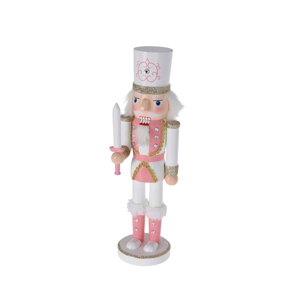 Casse-noisette rose en bois  avec épée blanche 36cm