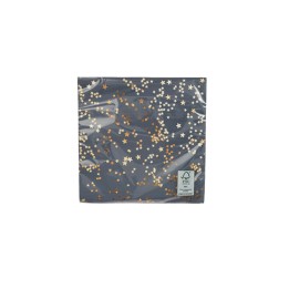 Papier cadeau bleu nuit orné d'étoiles dorées et argentées, élégant et festif.