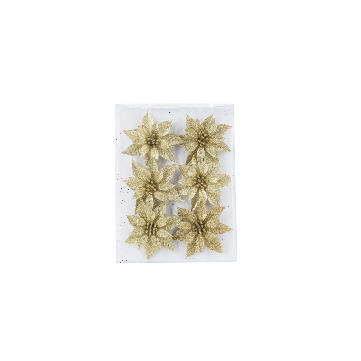 Fleurs dorées scintillantes en étoile, disposées sur un fond transparent.