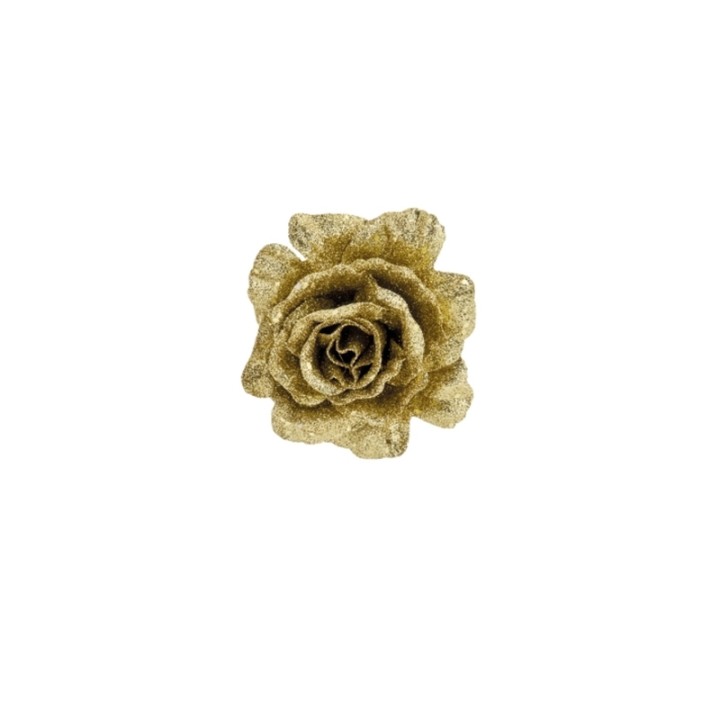 Rose dorée scintillante, pétales délicats et texture brillante. Élégance intemporelle.