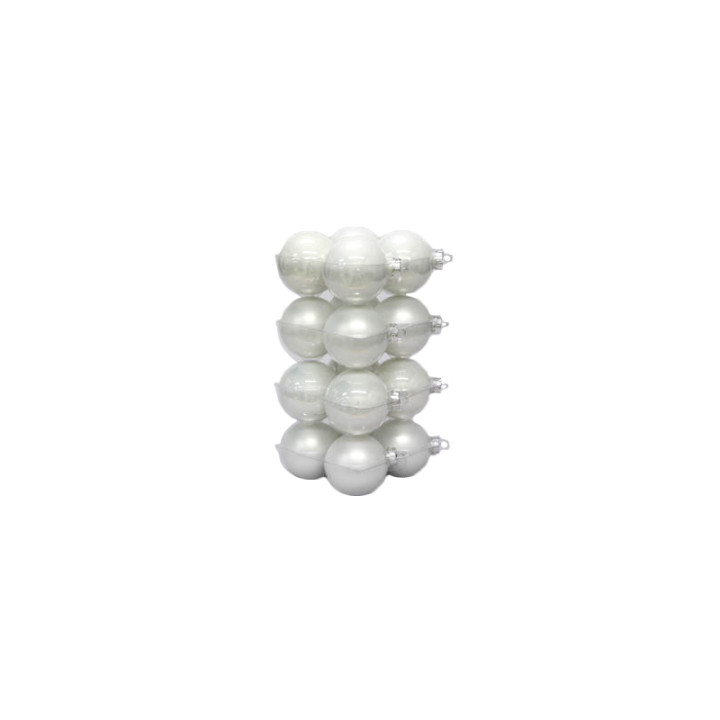Colonnes de boules blanches brillantes, lisses et mates, empilées harmonieusement.
