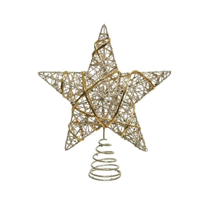 Étoile en filigrane doré et argenté, délicate et aérée, pour décor festif.