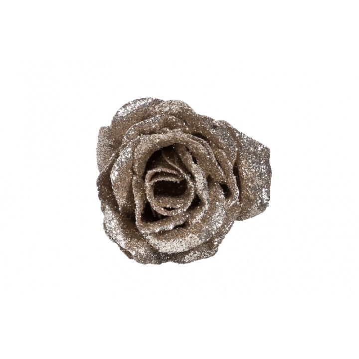 Rose délicate ornée de paillettes dorées, forme élégante et texture douce.