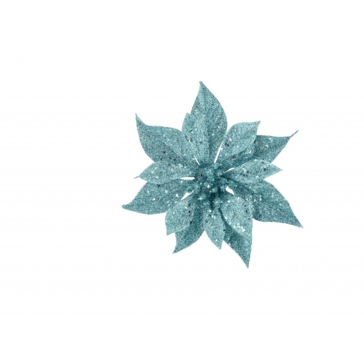 Fleur stylisée en turquoise scintillante, aux pétales brillants et délicats.