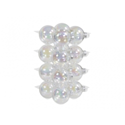 Perles transparentes aux reflets irisés, disposées en colonnes.