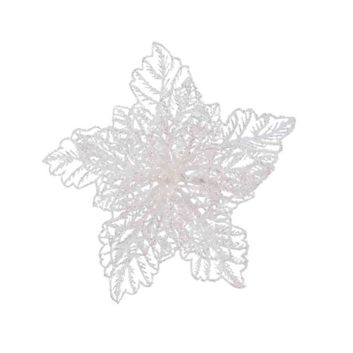 Flocon délicat en dentelle blanche, aux motifs de feuilles raffinés.