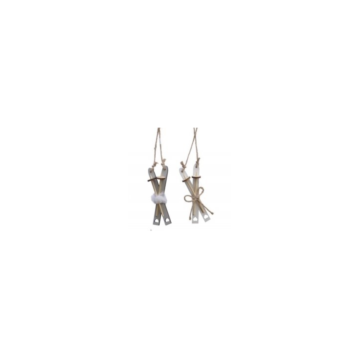 Deux décorations en bois léger, suspendues, avec une corde et des détails en feutre.