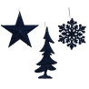3 Suspensions bleu nuit foncé, étoile sapin flocon | SAPINS.FR 3 Suspensions bleu nuit foncé, étoile sapin flocon | SAPINS.FR