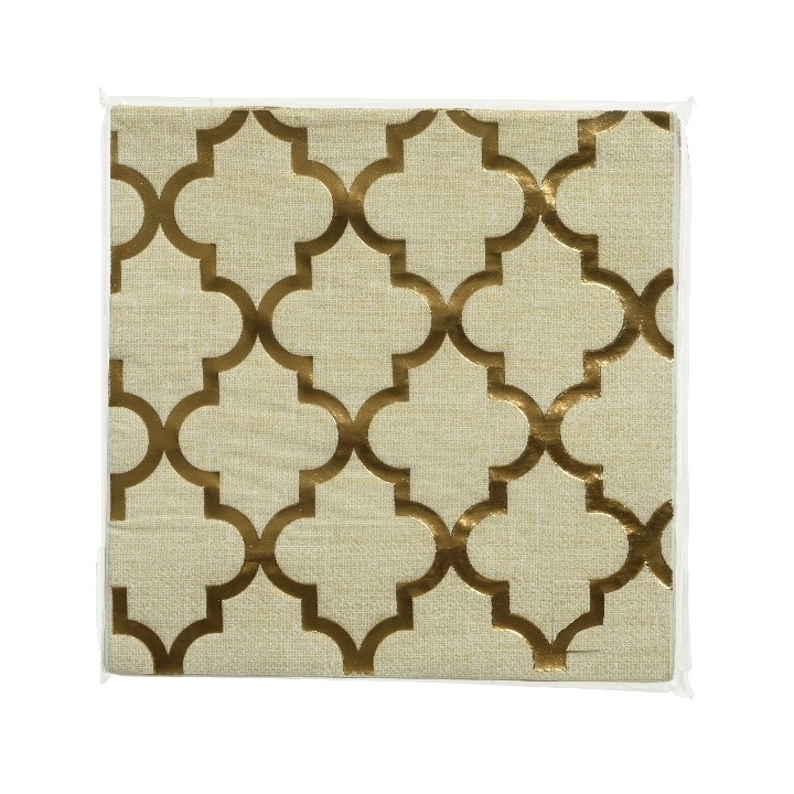 Tissu beige orné de motifs géométriques dorés, élégant et moderne.