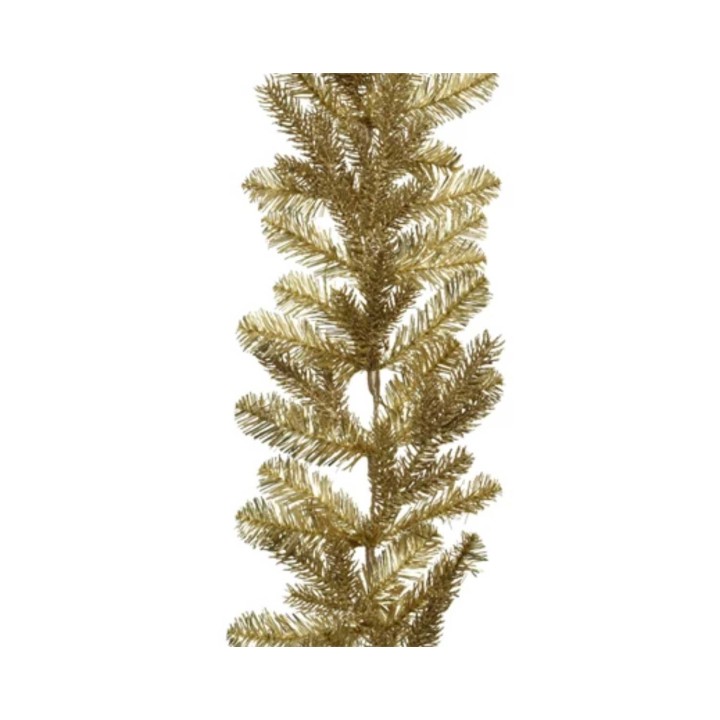 Branche d'arbre artificielle en doré, avec des aiguilles délicates et scintillantes.