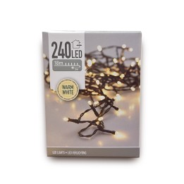 Guirlande lumineuse LED de 240 ampoules blanches chaudes sur fil noir, enroulée.