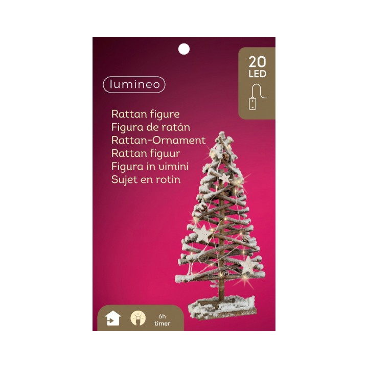 Miniature d'arbre en rattan, décoré de LED, sur fond rose vif. Élégance naturelle.