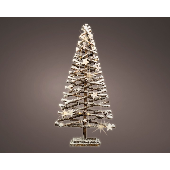 Arbre de Noël en fil métallique, étincelant, décoré de petites étoiles lumineuses.