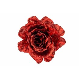 Fleur rouge scintillante aux pétales en forme de velours, éclatante et élégante.