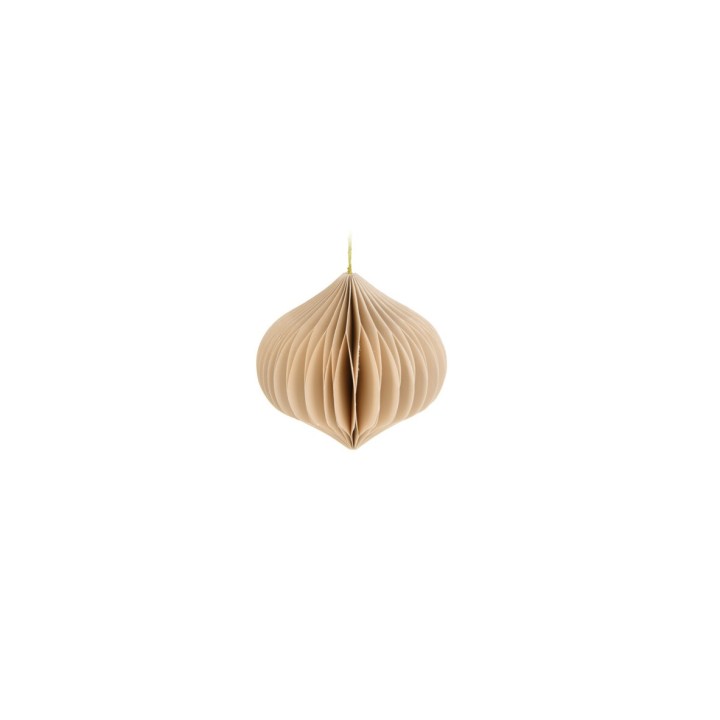 Suspension en papier plié, beige, aux formes ondulées, évoquant légèreté et élégance.