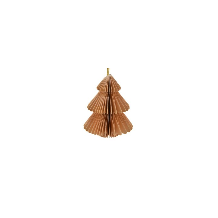 Arbre en papier plissé, couleur caramel, suspendu avec un accroche doré.