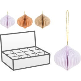 Décorations en papier plissé, couleurs pastel, en forme de boule, présentées dans une boîte.