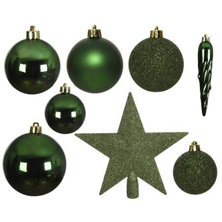Ornements de Noël en vert brillant, formes variées, texture scintillante et étoile festive. Ornements de Noël en vert brillant, formes variées, texture scintillante et étoile festive.