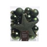 Boules de Noël vert foncé brillantes, pack avec étoile scintillante et étiquettes élégantes. Boules de Noël vert foncé brillantes, pack avec étoile scintillante et étiquettes élégantes.