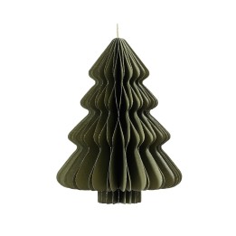 Arbre de Noël en papier plié, forme conique, couleur vert olive, élégant et minimaliste.
