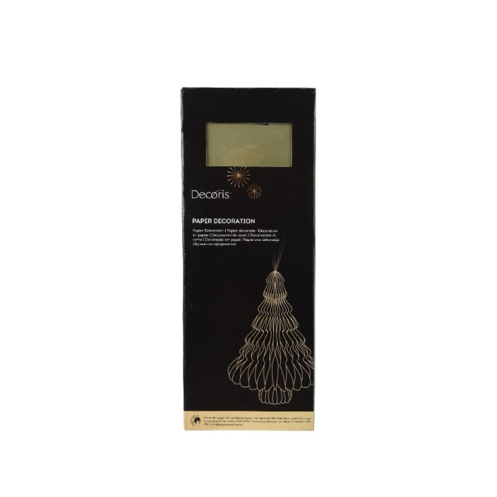 Boîte élégante noire avec une décoration en papier en forme d'arbre. Minimaliste et festive.