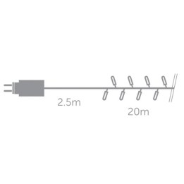 Schéma d'une antenne avec câble de 2,5 m et éléments en forme de clips sur 20 m.