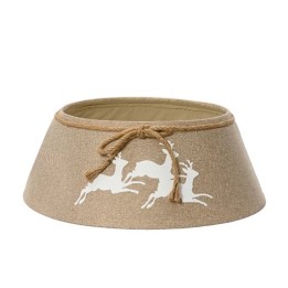 Abat-jour en toile beige, décoré de silhouettes de cerfs blanches, agrémenté d'un lien en jute.