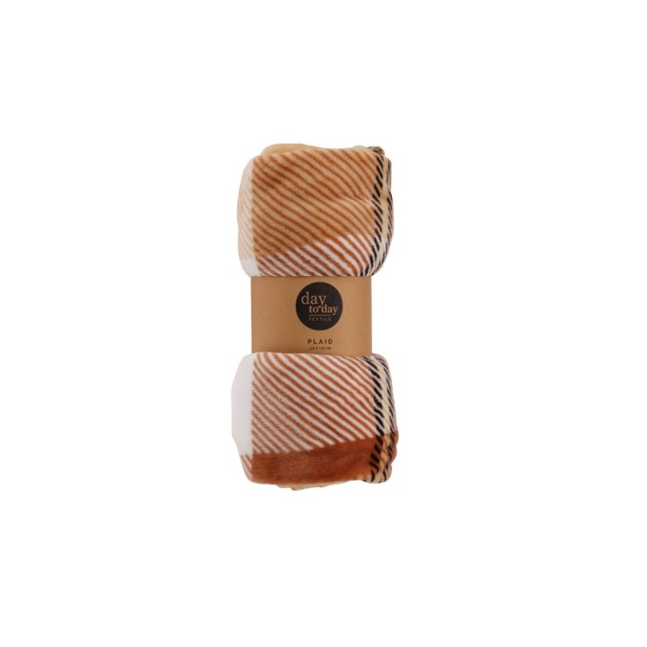 Étoffe douce aux teintes chaudes, motifs rayés avec nuances de beige et caramel.