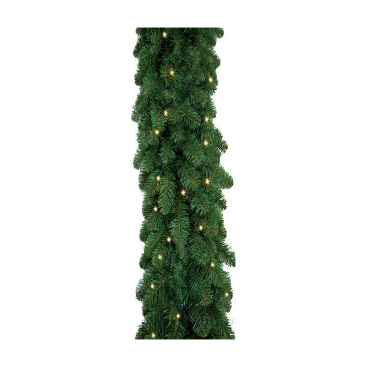 Guirlande verte avec des lumières blanches scintillantes, évoquant la fête.