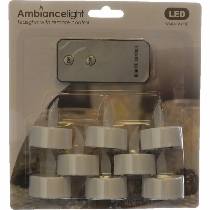 Bougies LED blanches avec télécommande, présentées dans un emballage élégant.