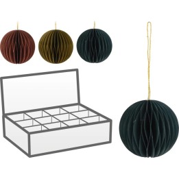 Boules en papier alvéolé dans des teintes riches, accompagnées d'une boîte compartimentée.