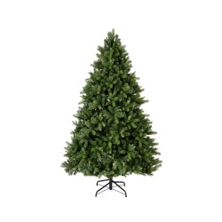 Sapin de Noël artificiel, vert éclatant, en forme de cône, avec support noir.