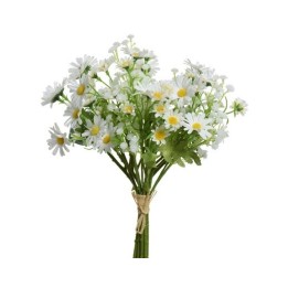 Un bouquet de marguerites blanches, fraîches et délicates, avec des feuilles vertes.