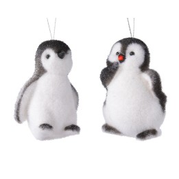 Deux adorables pingouins en peluche, doux et moelleux, avec un contraste de noir et blanc.