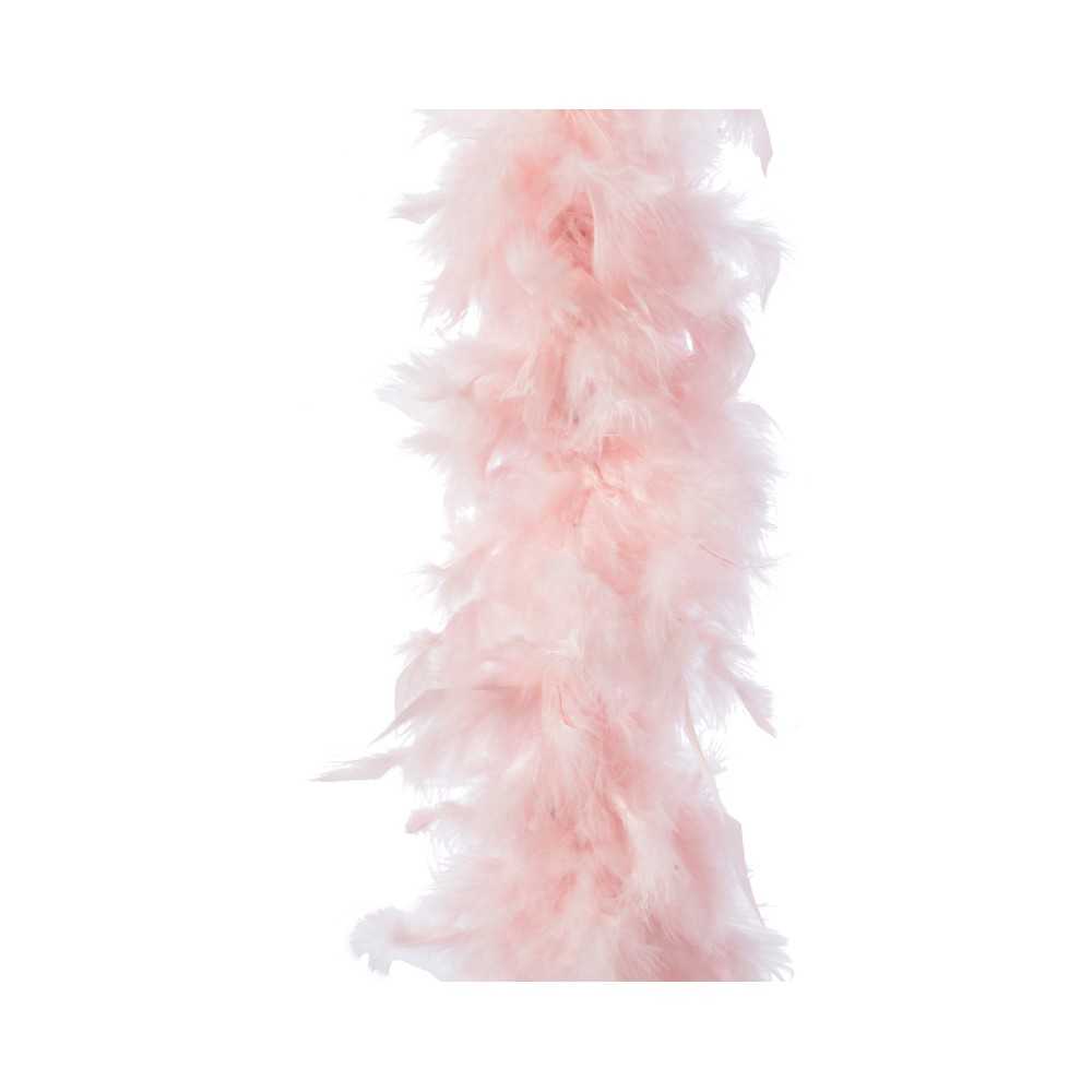 Élégante écharpe en plumes roses douces, légère et aérienne, offrant une touche glamour.