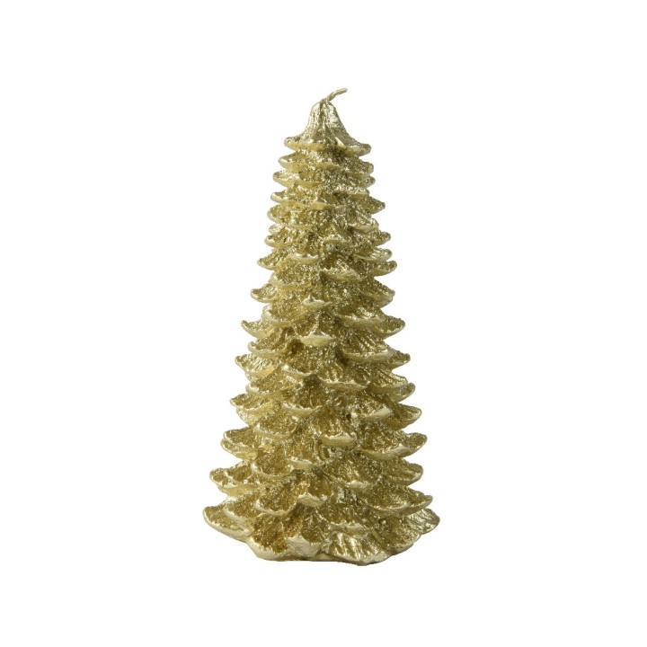 Arbre de Noël doré brillant, en relief, évoquant la fête et l'élégance.