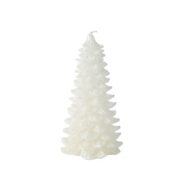 Cône élégant en cire blanche, aux contours festonnés, évoquant un sapin stylisé.