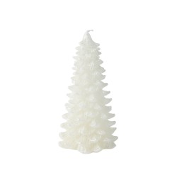 Cône élégant en cire blanche, aux contours festonnés, évoquant un sapin stylisé.