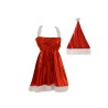 Robe scintillante rouge avec bordures blanches, accompagnée d'un chapeau de Noël assorti.