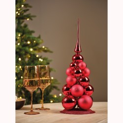 Pyramide de boules de Noël rouges | SAPINS.FR