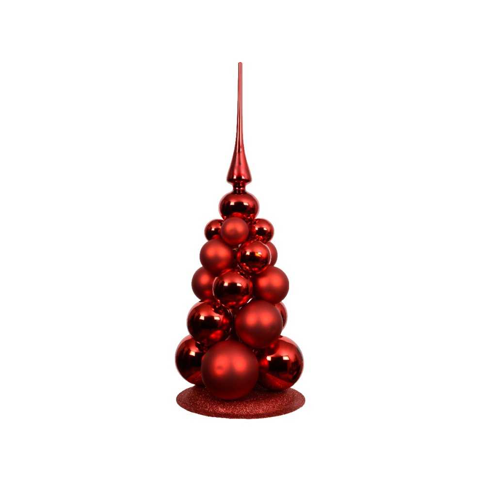 Pyramide de boules de Noël rouges | SAPINS.FR