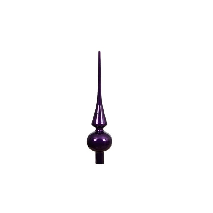 Objet décoratif violet, avec une base ronde et une pointe élancée, brillant et élégant.