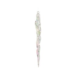 Suspension en verre irisé, longue et élégante, évoquant une goutte glacée.