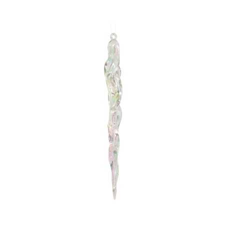 Suspension en verre irisé, longue et élégante, évoquant une goutte glacée.