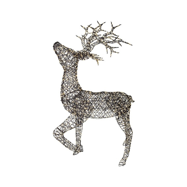 Cerf stylisé en fil métallique, couronné de branches, élégant et artistique.
