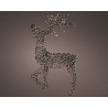 Renne stylisé en filigrane lumineux, silhouette élégante sur fond sombre.