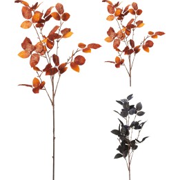 Branches délicates avec feuilles en dégradé de rouge, orange et noir. Élégance naturelle.