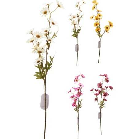 Arrangement de fleurs artificielles colorées, aux pétales délicats et tiges fines. Arrangement de fleurs artificielles colorées, aux pétales délicats et tiges fines.