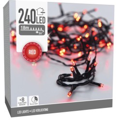 Guirlande lumineuse LED rouge sur fond noir, 240 lumières, 18 mètres, plusieurs fonctions.