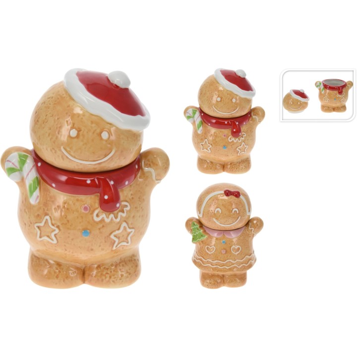 Pots en céramique en forme de bonhommes en pain d'épice, décorés pour Noël.